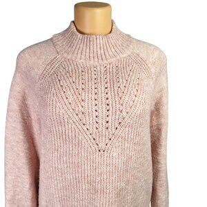 Blush Pink Pointelle Knit Mock Neck Oversized Sweater Soft Wool Blend Medium LC
